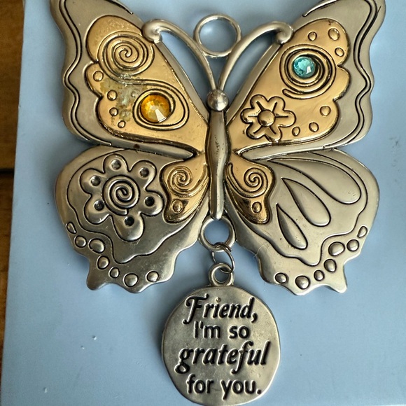 Silver and Gold Butterfly Necklace, purse charm, ornament, friendship charm - Picture 3 of 10
